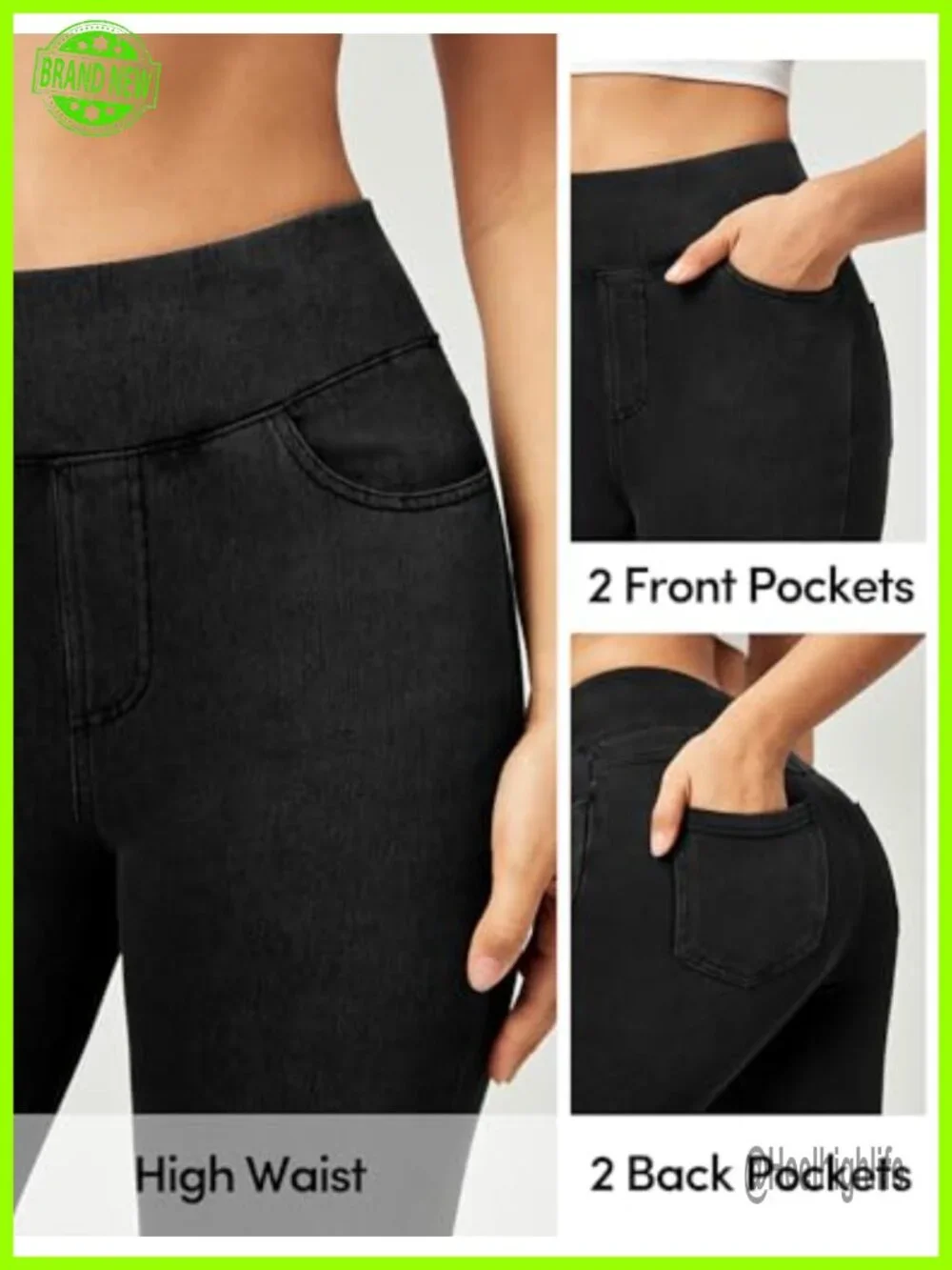 Capri Jeans for Women Stretchy High Waisted Pull On Jeggings with Pockets